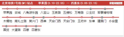 2021北京1号地铁线路图 北京地铁1号站点图及运营时间表