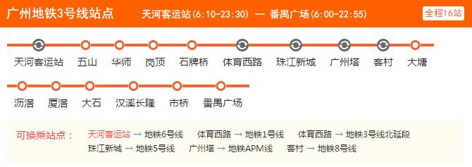2021广州地铁3号线路图 广州地铁3号线站点图及运营时间表