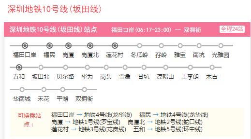 2021深圳地铁10号线路图 深圳地铁10号线站点图及运营时间表