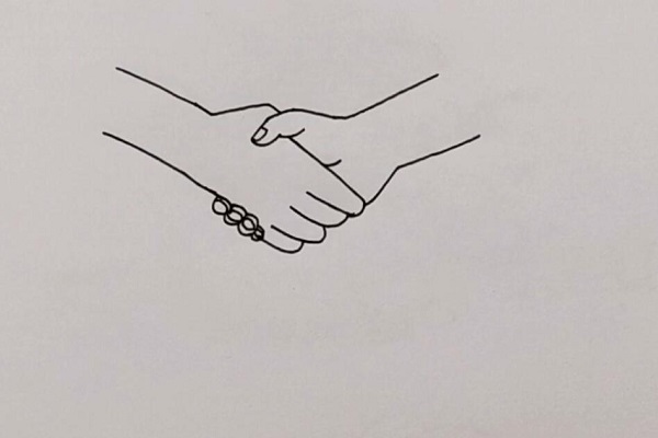 两个人握手简笔画简单图片