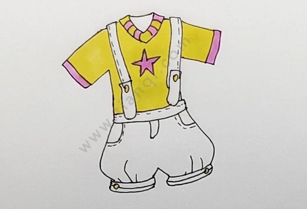 7,然后用蓝色给裤子上色就画好了.